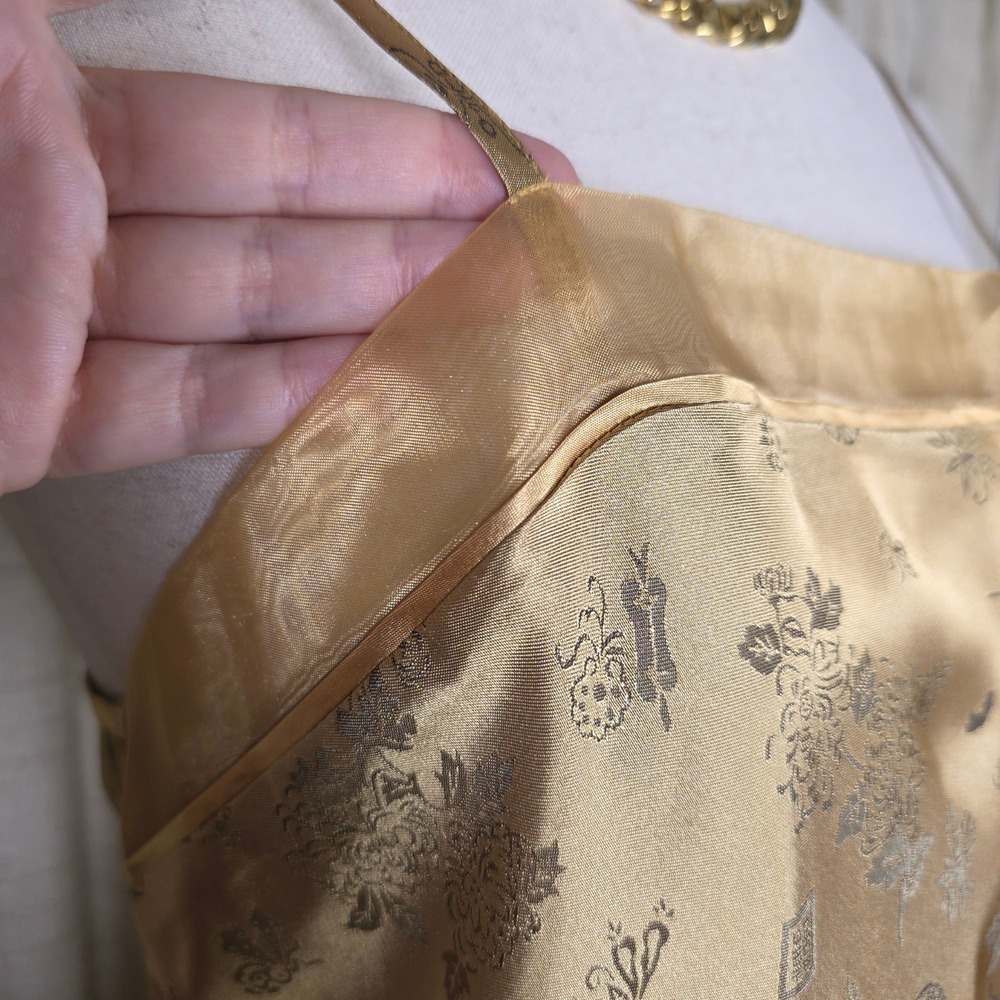 Vintage Y2K Slip Dress SZ M/L Gold Satin Asian Prom Fairy Floral Jacquard Whismy - Picture 10 of 16